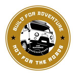 raamsticker uaz bukhanka aanmodderaars build for adventure not for the roads