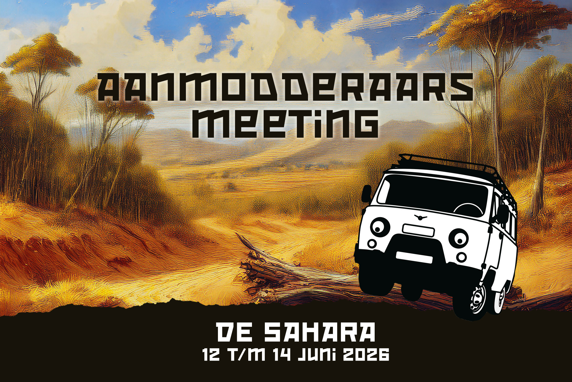 UAZ Bukhanka Aanmodderaars meeting in de Sahara bij Heerewaarden